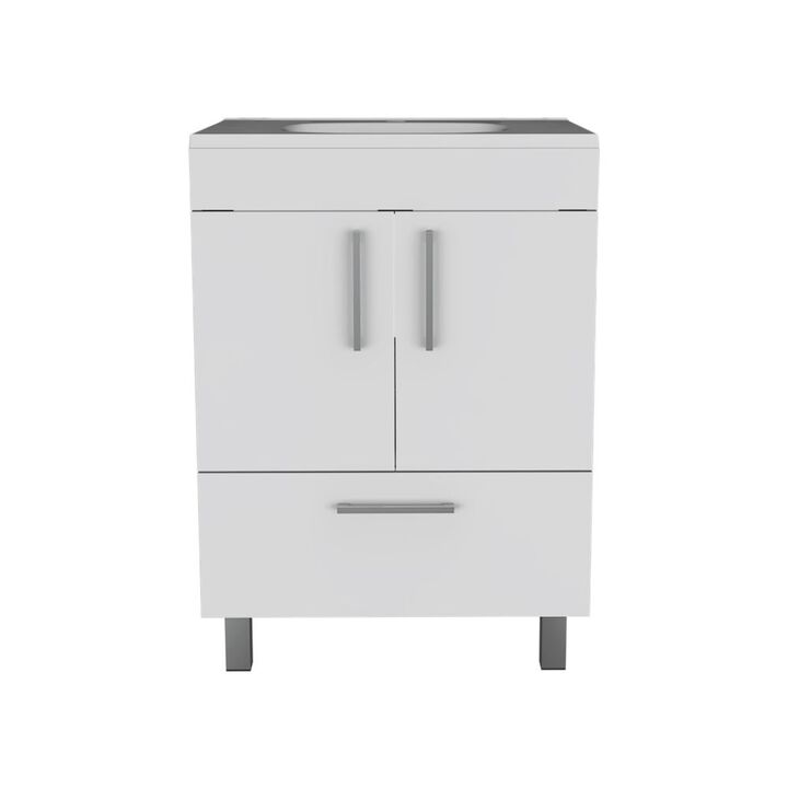 DEPOT E-SHOP Essential Single Bathroom Vanity, One Draw, Double Door Cabinet, White