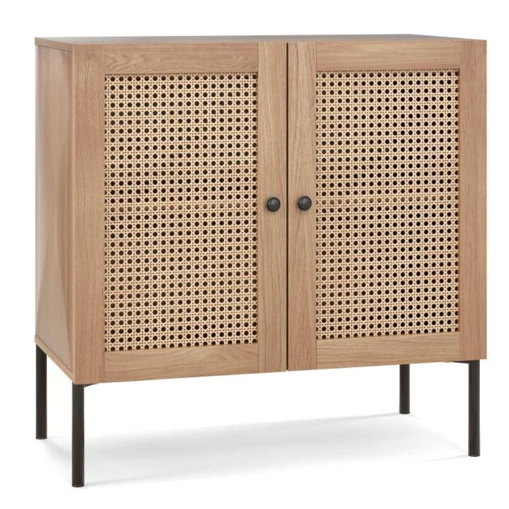 Hivvago Kitchen Sideboard with 2 Rattan Doors and Adjustable Shelf