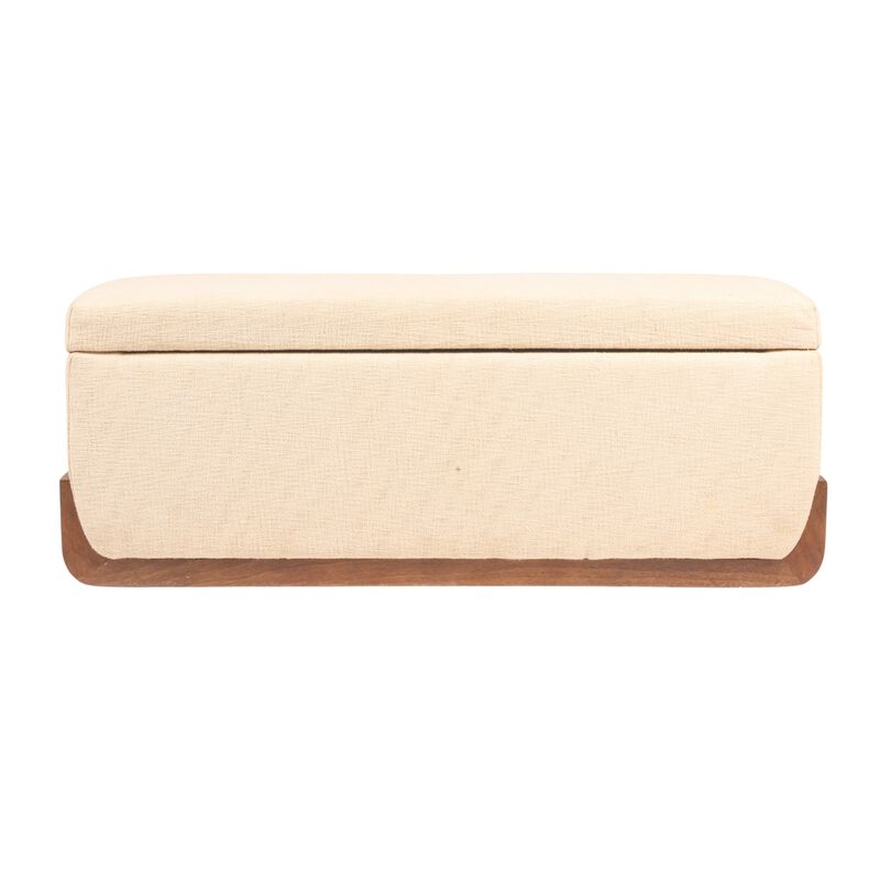 Mango Wood and Boucle Storage Bench, Ivory image number 3