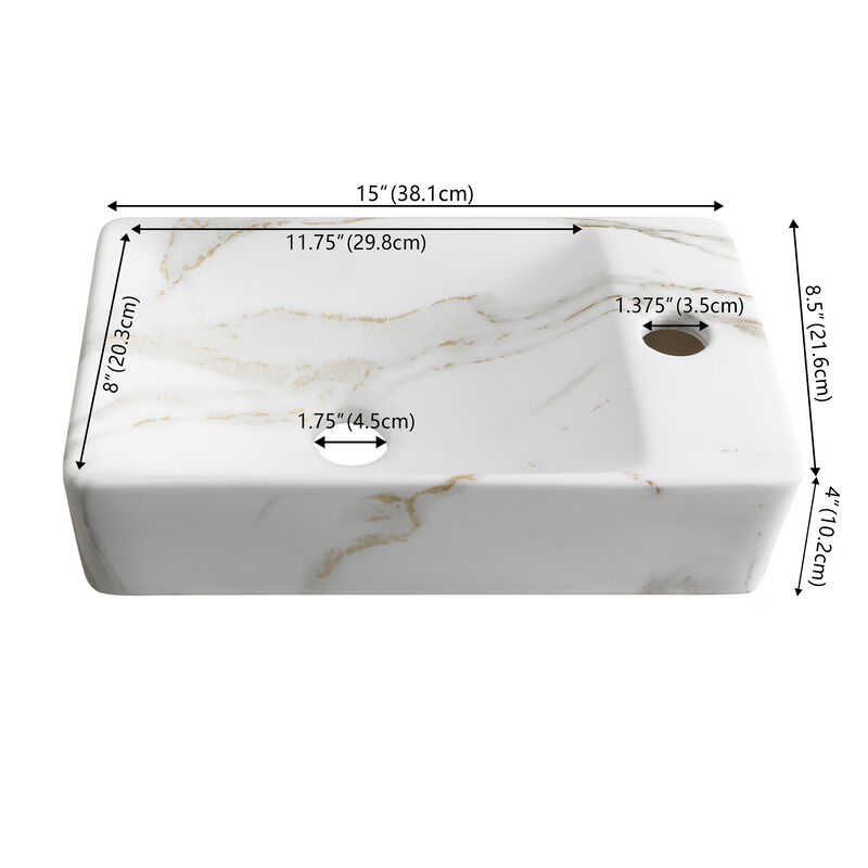 Felix 15 in. W x 8 in. D Modern Wall Mounted Rectangular Ceramic Mini Sink