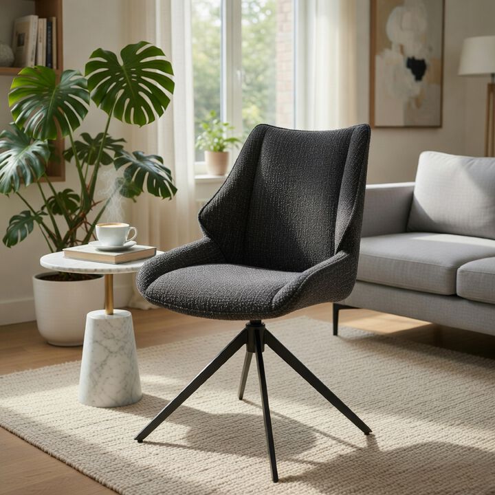 Maik Swivel Side Chair Set of 2, Wingback, Star Iron Base, Brown Chenille
