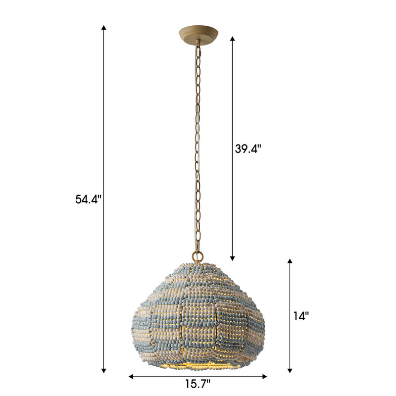 15.7" Coastal 2-Light Distressed Blue and White Wood Beaded Gourd Chandelier, Pendant Light for Bedroom, Living Room or Dining Room image number 5