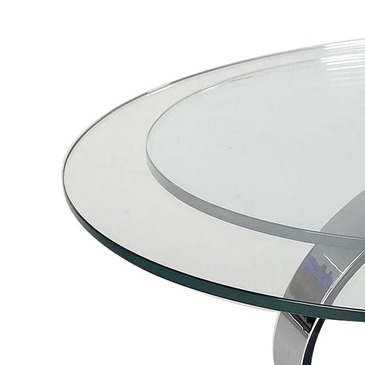 Puf 32-53 Inch Extendable Coffee Table, 2 Round Tempered Glass Tops, Chrome - Benzara