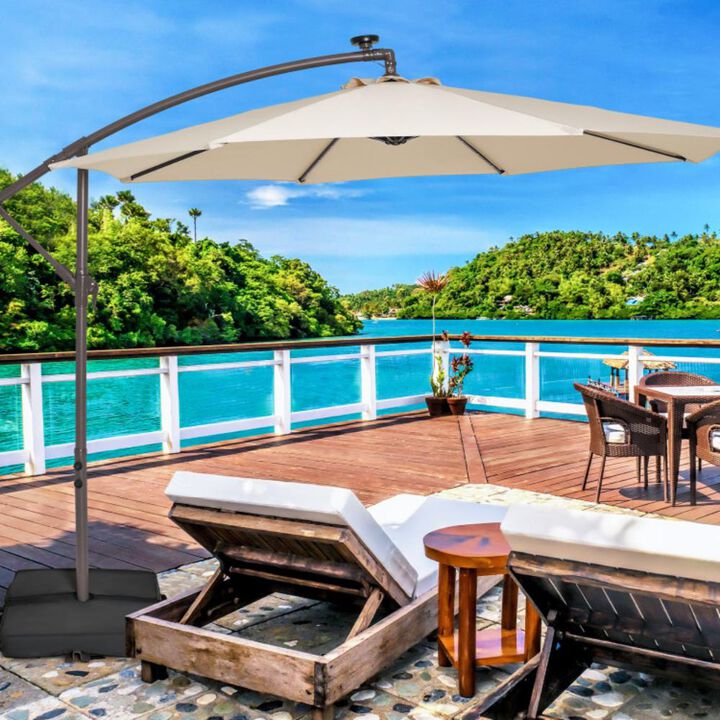 Hivvago 10 Feet Cantilever Umbrella with 32 LED Lights and Solar Panel Batteries