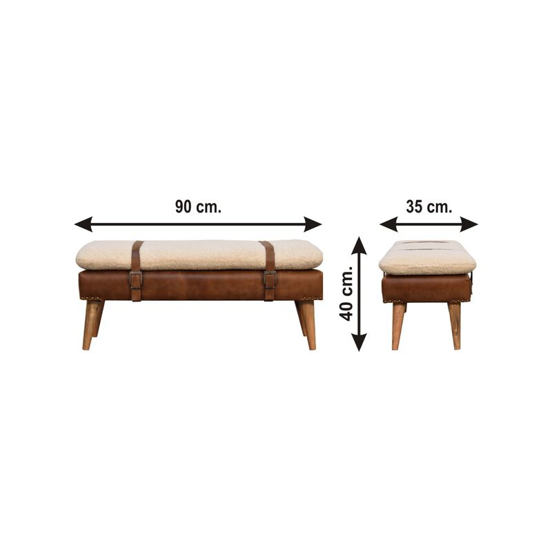 Boucle Buffalo Hide  Solid WoodLeather Bench