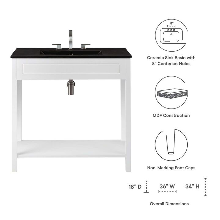 Modway Altura 36" MDF Ceramic and Particleboard Bathroom Vanity in Gray/Black