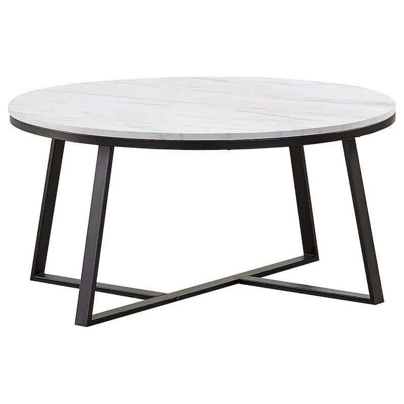 Plethoria Home White Faux Marble and Matte Black Coffee Table