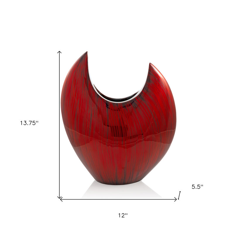 Hivvago 14 Inch Red Striped Aluminum Table Vase