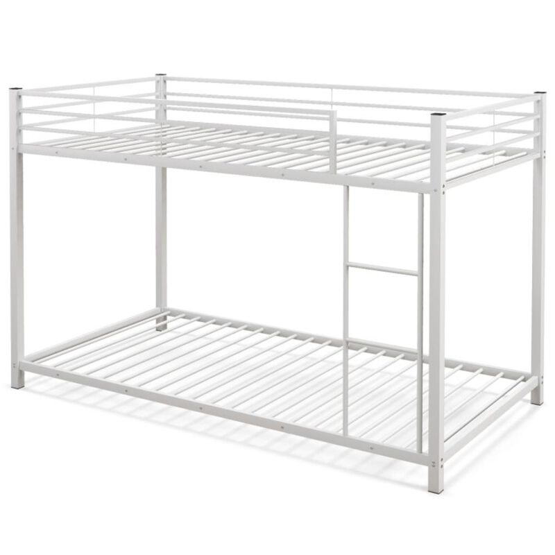 Hivvago Low Profile Twin Over Twin Metal Bunk Bed with Full-length Guardrails