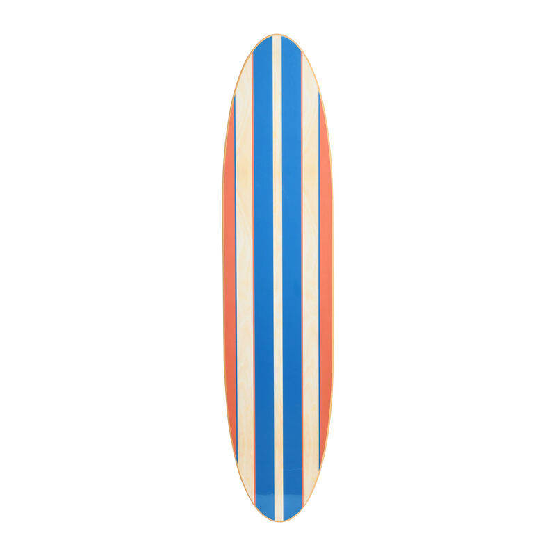 Coastal Decorative Surfboard Wall Decor for Living Room; Contemporary Red & Blue Stripes Overlaid On Natural Wood image number 0