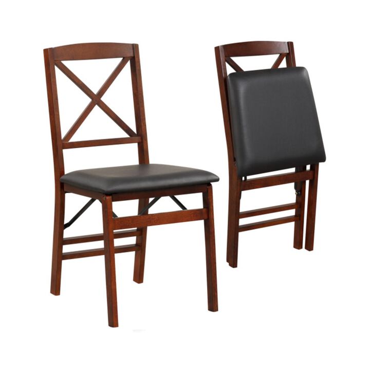 Hivvago Set of 2 Folding Dining Chairs with 400 LBS Capacity-Brown