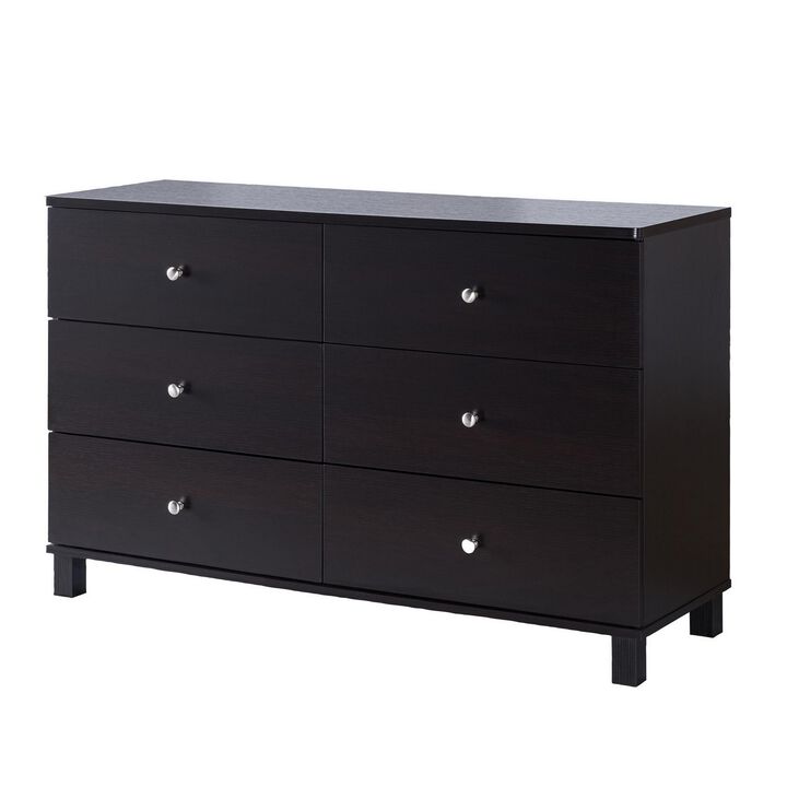 47.25 Inches 6 Drawer Dresser with Straight Legs, Dark Brown-Benzara