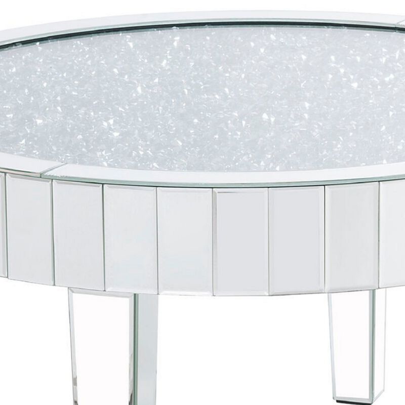 Coffee Table with Mirror Trim and Faux Diamond Inlays, Silver-Benzara
