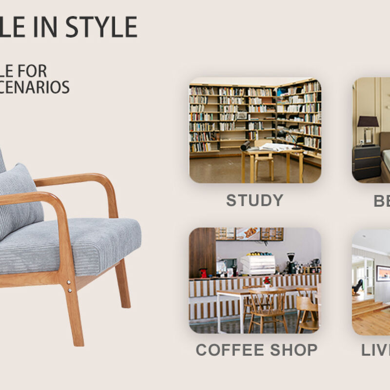 GOODSILO Mid-Century Modern Accent Chair with Ergonomic Support and Sustainable Rubberwood Frame image number 5