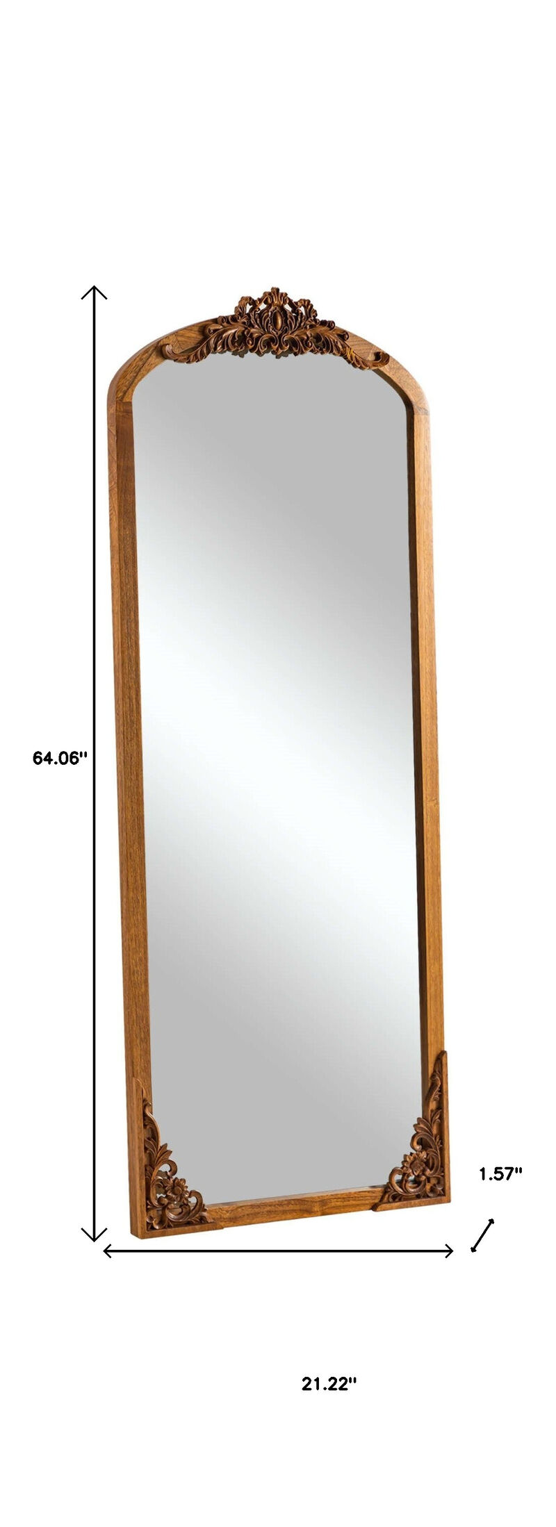 HomeRoots 64" Brown Solid Wood Framed Full Length Mirror image number 3