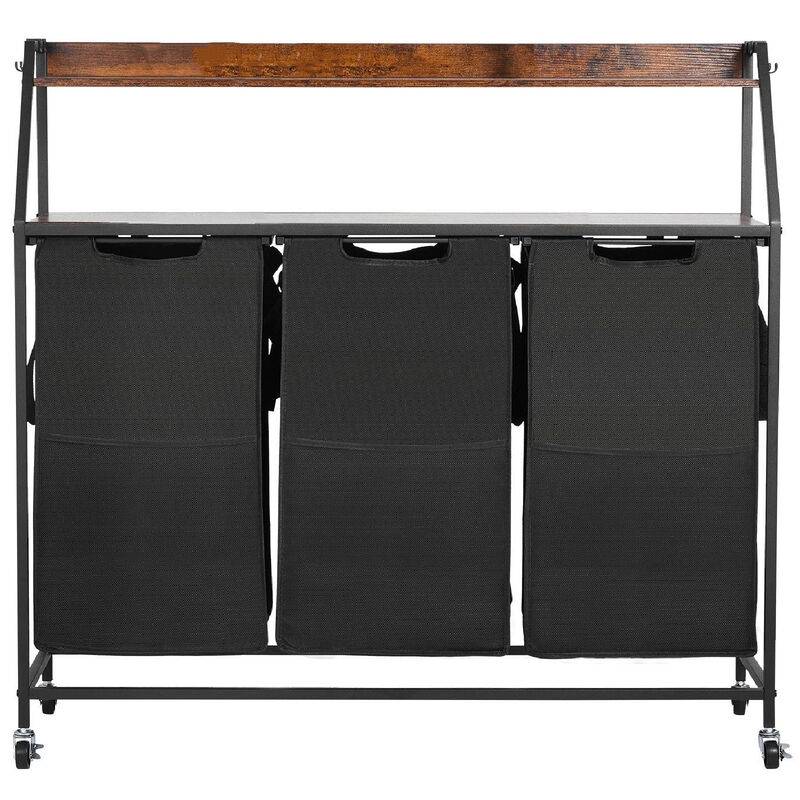 Laundry Hamper with 2 Tiers Storage, 3 Section Rolling Sorter Basket with Oxford Cloth Bags image number 0