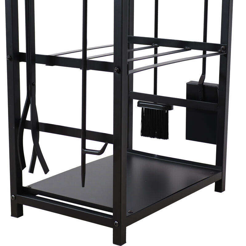 Sunnydaze 4-Piece Steel Firewood Log Rack with Fireplace Tools