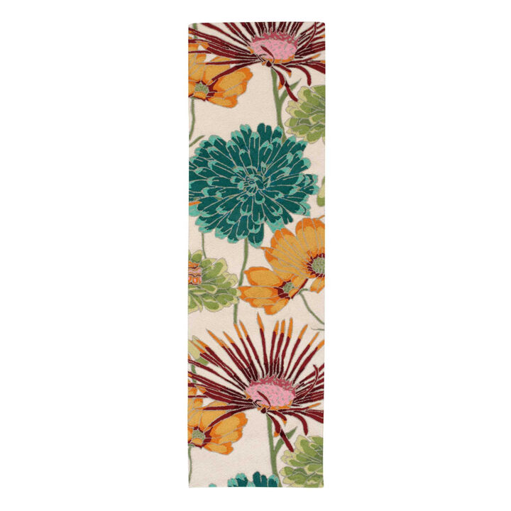 HomeRoots Floral Hand Carved Handmade Runner Rug