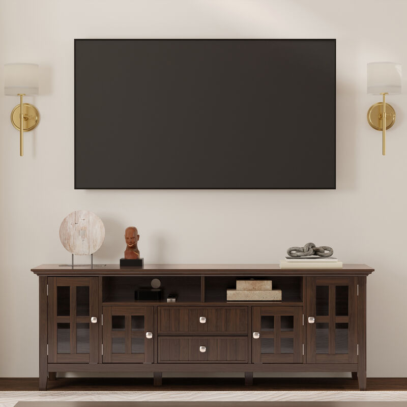 Acadian SOLID WOOD 72 inch Wide Transitional TV Media Stand in Brunette Brown For TVs up to 80 inches