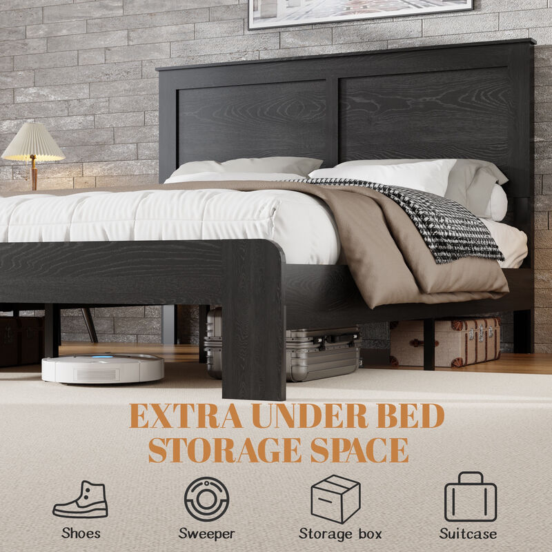Wood and Metal Industrial Platform Bed with Headboard image number 3