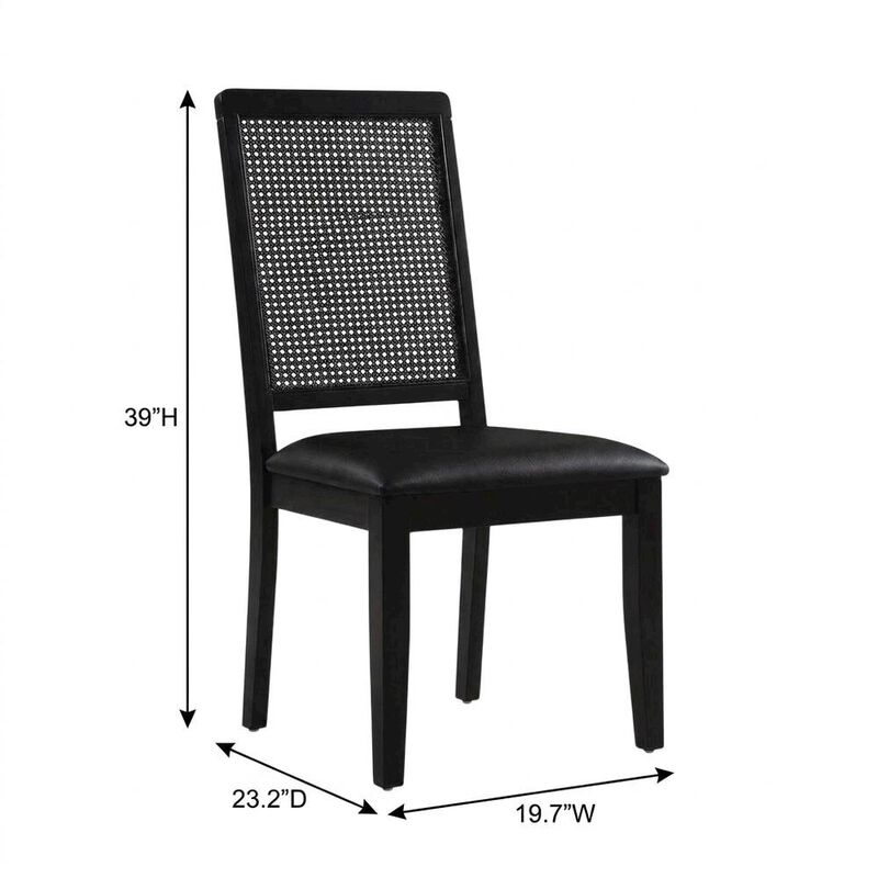 Vegan Leather Upholstered Faux Rattan Dining Chairs, Black Black, Set of 2 image number 2