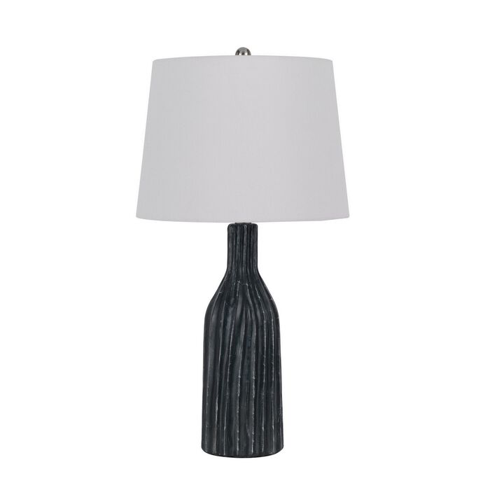 25 Inch Set of 2 Artisanal Ceramic Accent Table Lamp, Fluted, Grayed Black-Benzara