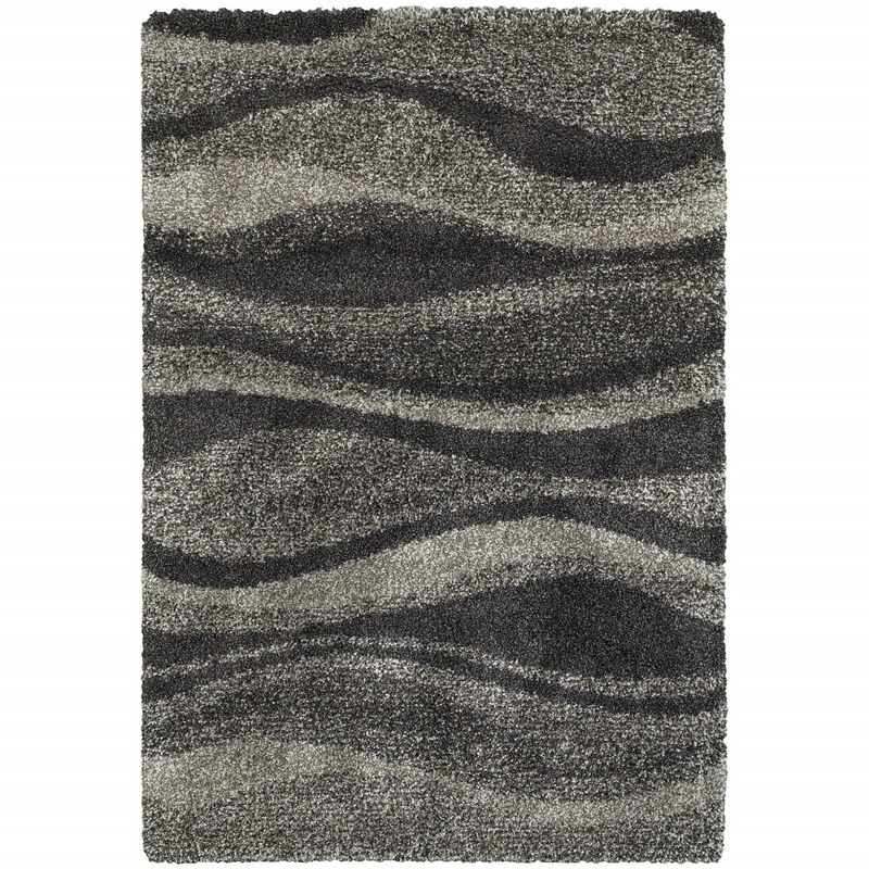 5 X 8 charcoal Silver And grey Abstract Shag Power Loom Stain Resistant Area Rug