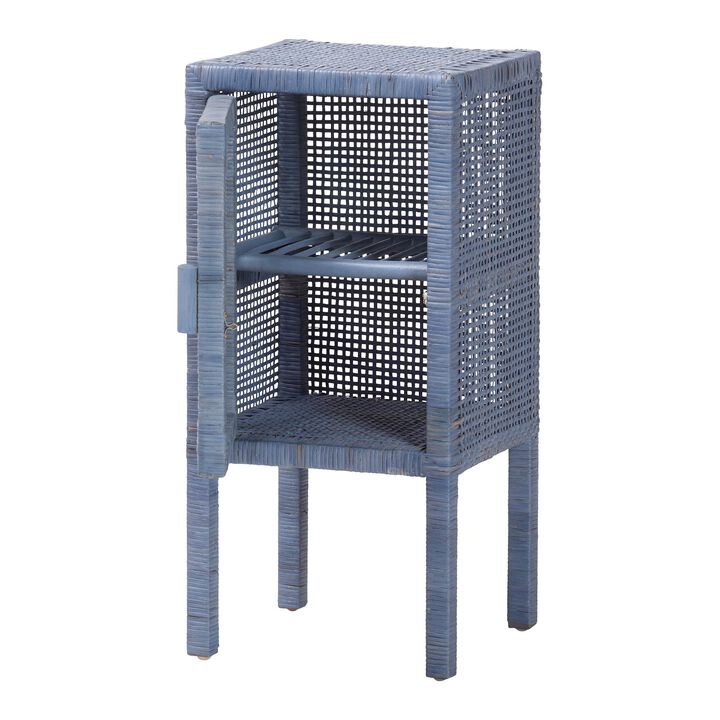 bali & pari Vivan Natural Rattan Nightstand - Handwoven Wicker Accent Bedside Table with Interior Shelving and Elevated Base, French Grey