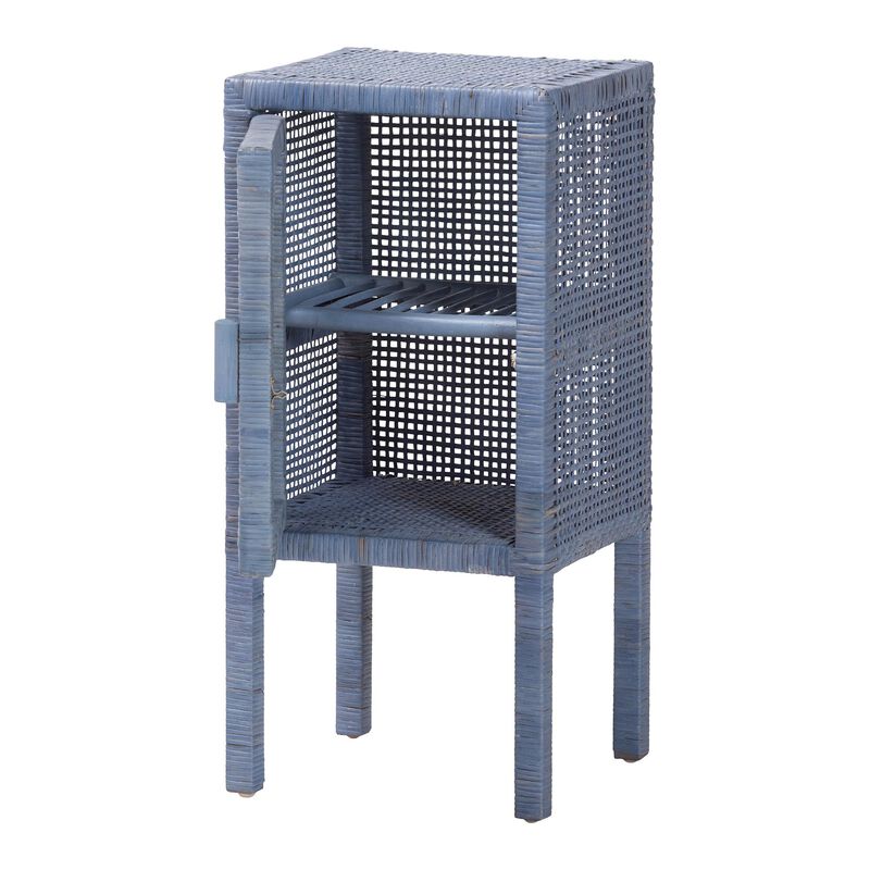 bali & pari Vivan Natural Rattan Nightstand - Handwoven Wicker Accent Bedside Table with Interior Shelving and Elevated Base, French Grey image number 1