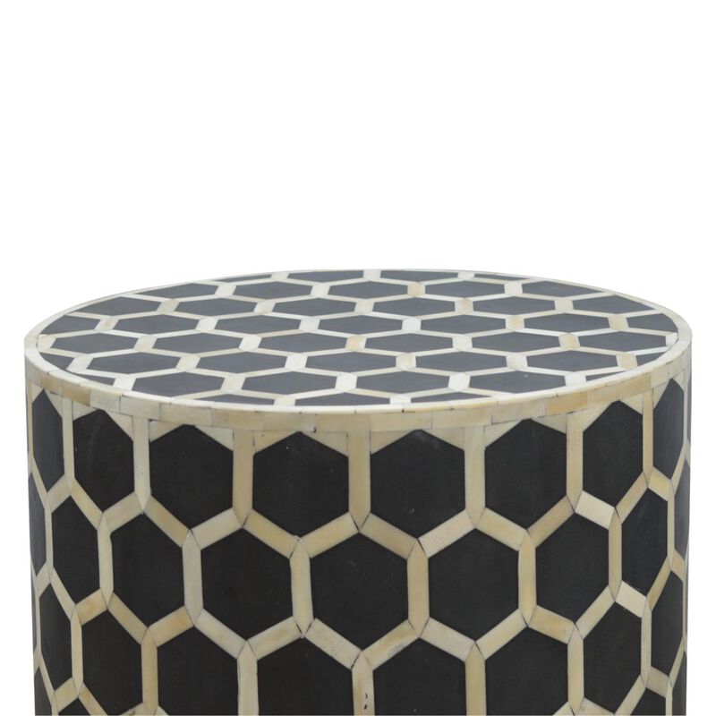 Artisan Furniture Solid Wood Bone Inlay Occasional Stool , Brown image number 1