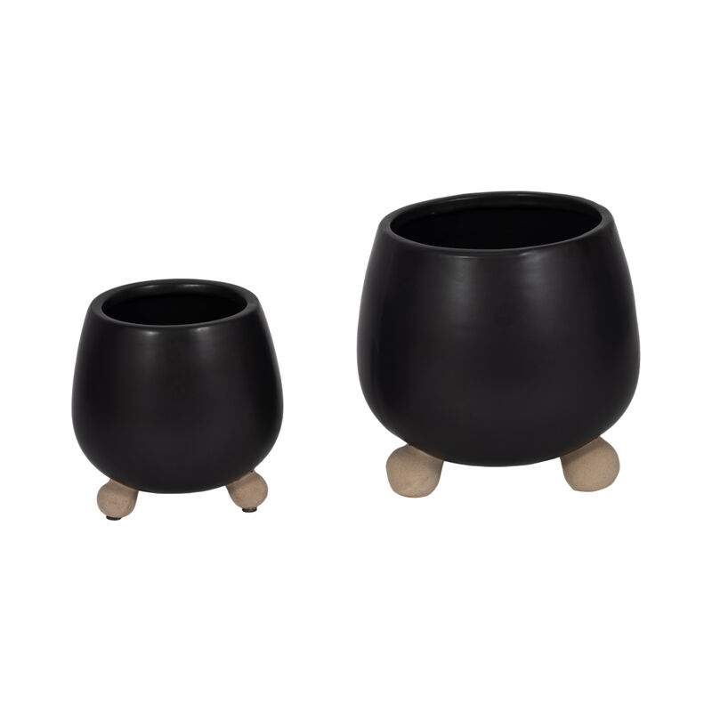 S/2 6/8" Knobby Feet Planters, Black image number 0