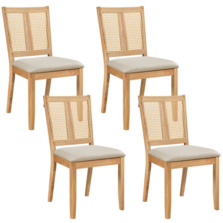 Set of 4 Rattan Dining Chairs with Curved Backrests and Cushioned Seats
