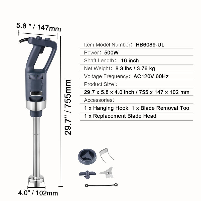 VEVOR Commercial Immersion Blender 500W Heavy Duty Hand Mixer for Soup Sauces image number 6