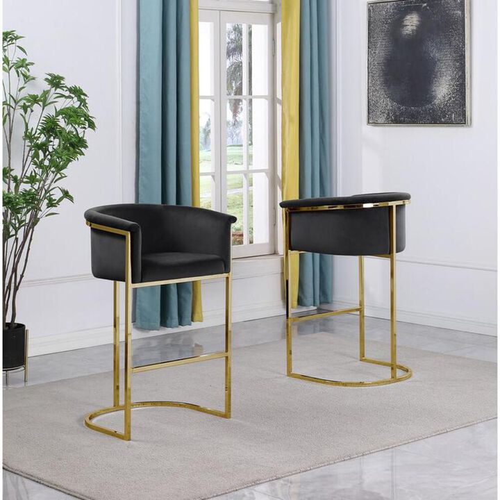 Best Quality Furniture 24 Black Velvet Upholstered Counter Height wih Gold Base Single