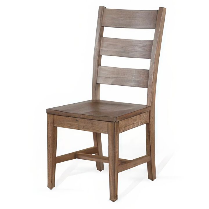 Yael Dining Chair Set of 2, Ladderback Design, Light Brown Wood - Benzara