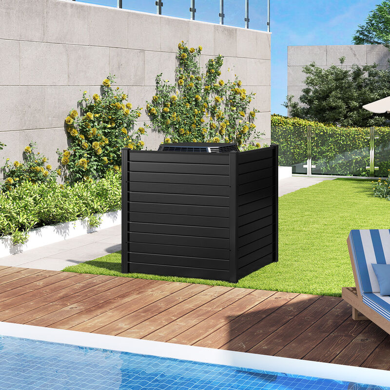 Outdoor 2-Panel Air Conditioner Fence Screen with Metal Stakes for Trash Can Hiding