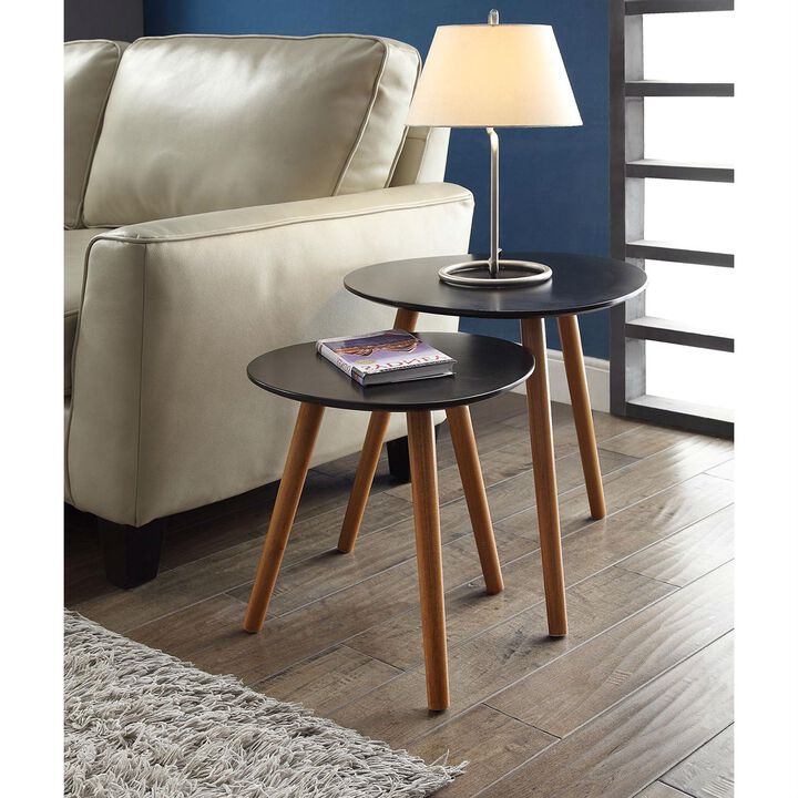 QuikFurn Set of 2 - Modern Mid-Century Style Nesting Tables End Table in Black