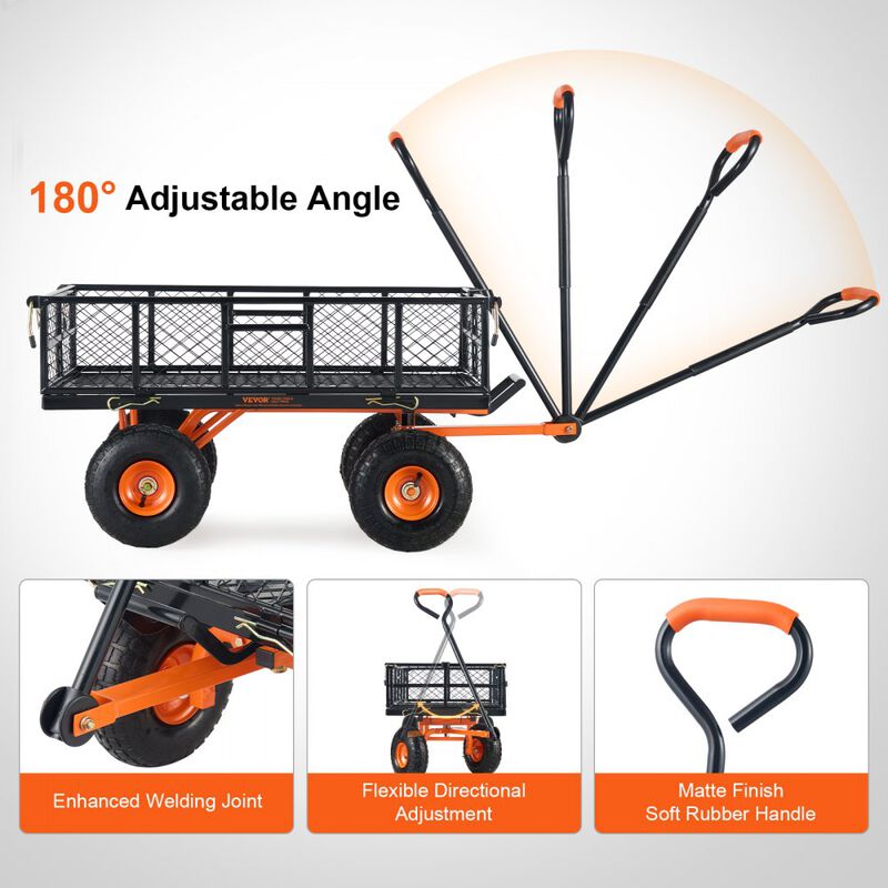 Heavy Duty Garden Cart with Dual-Function Handle Metal Dump Wagon for Yard and Farm-Black image number 6