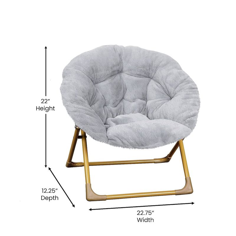Flash Furniture 23 Kids Cozy Mini Folding Saucer Chair, Moon Chair, Gray/Soft Gold