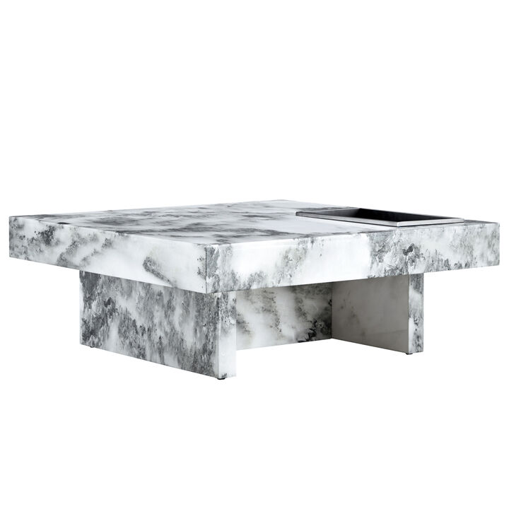 A modern and practical coffee table, black and white in imitation marble pattern, made of MDF material. The fusion of elegance and natural fashion 31.4"x 31.4"x 12 "