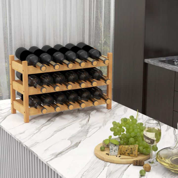 Hivvago 3-Tier Bamboo Freestanding Countertop Wine Bottle Organizer