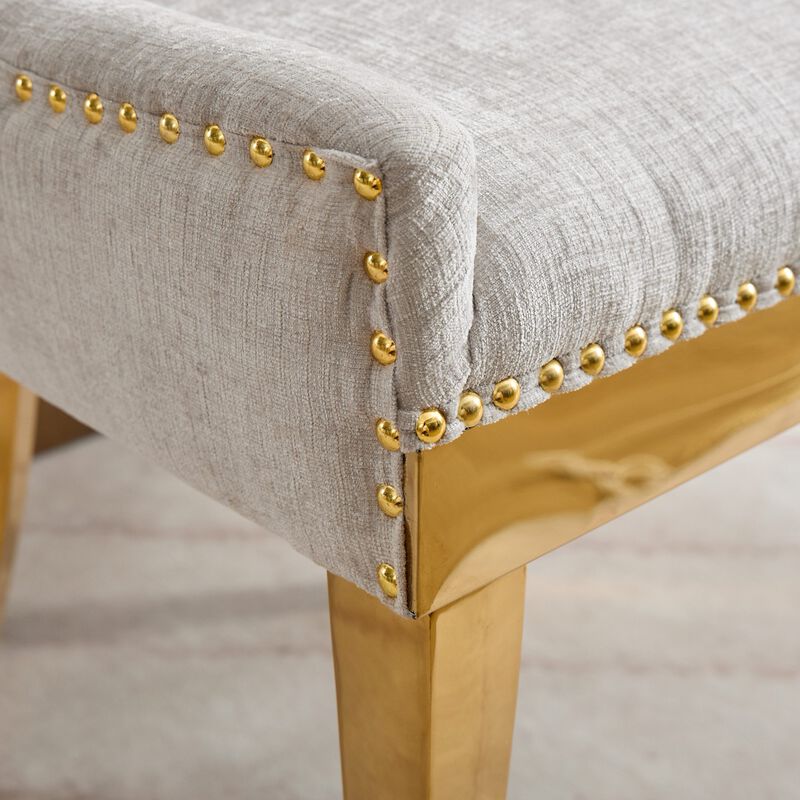 Whisen 2-Piece 24inch Chenille Dining Chairs, Gold Plated Legs One-Piece Upholstered American Design for Kitchen Dining Room image number 7