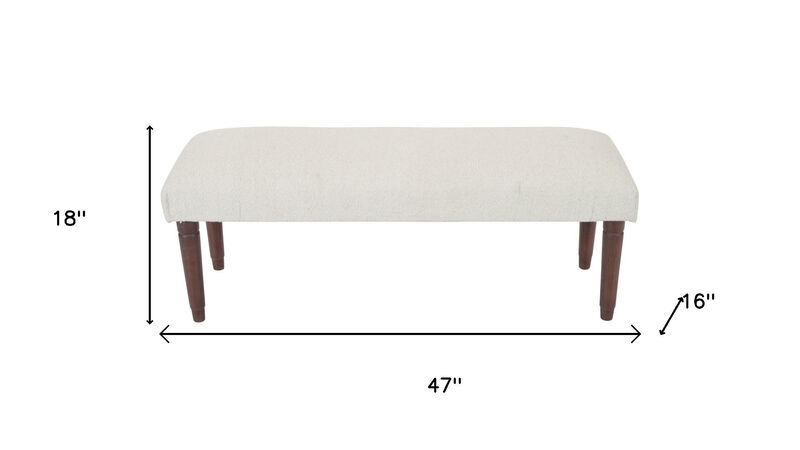 HomeRoots 47" Cream and Brown Boucle and Solid Wood Upholstered Bench image number 3