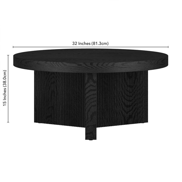 Hudson&Canal Holm 32 Wide Round Coffee Table in Black Grain