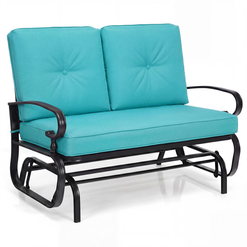 Patio 2 Seat Glider Bench with Green Comfortable Cushioned Seating image number 4