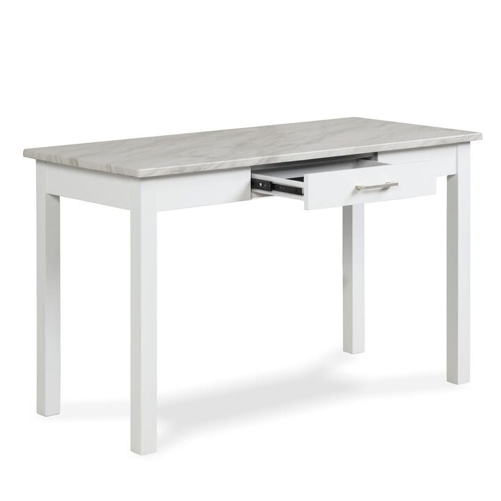 New Classic Furniture Furniture Celeste Faux Marble & Wood Writing Table in White