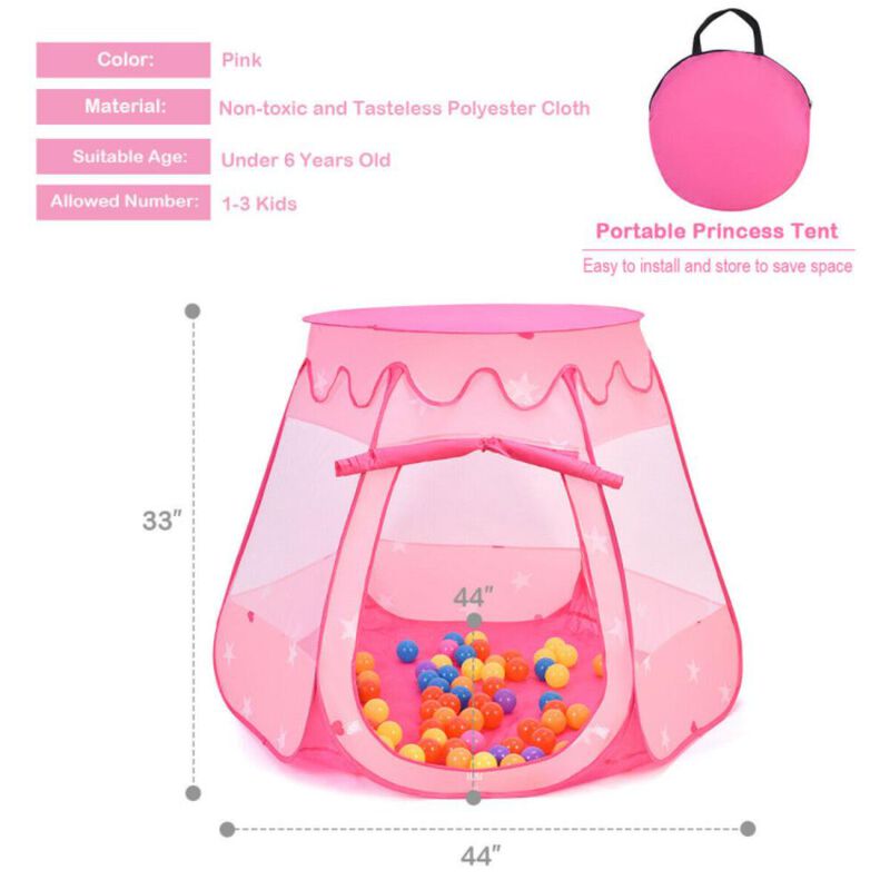 Hivvago Pink Portable Kid Play House Play Tent with 100 Balls image number 9