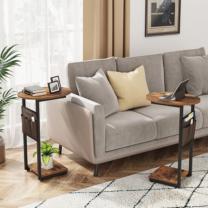 Vagusicc C Shaped End Table for Couch, Small Side Table for Couch, Small Couch Side Table for Small Spaces, Side Table Slide Und