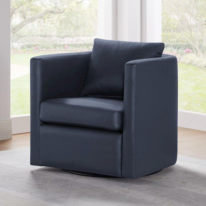 Sheldon Midnight Blue Faux Leather Swivel Barrel Chair