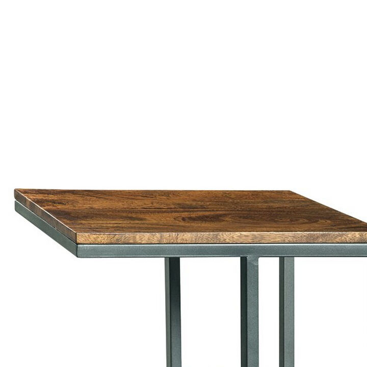 Wooden Top Accent Table with 1 Fixed Shelf and Metal Frame,Black and Brown